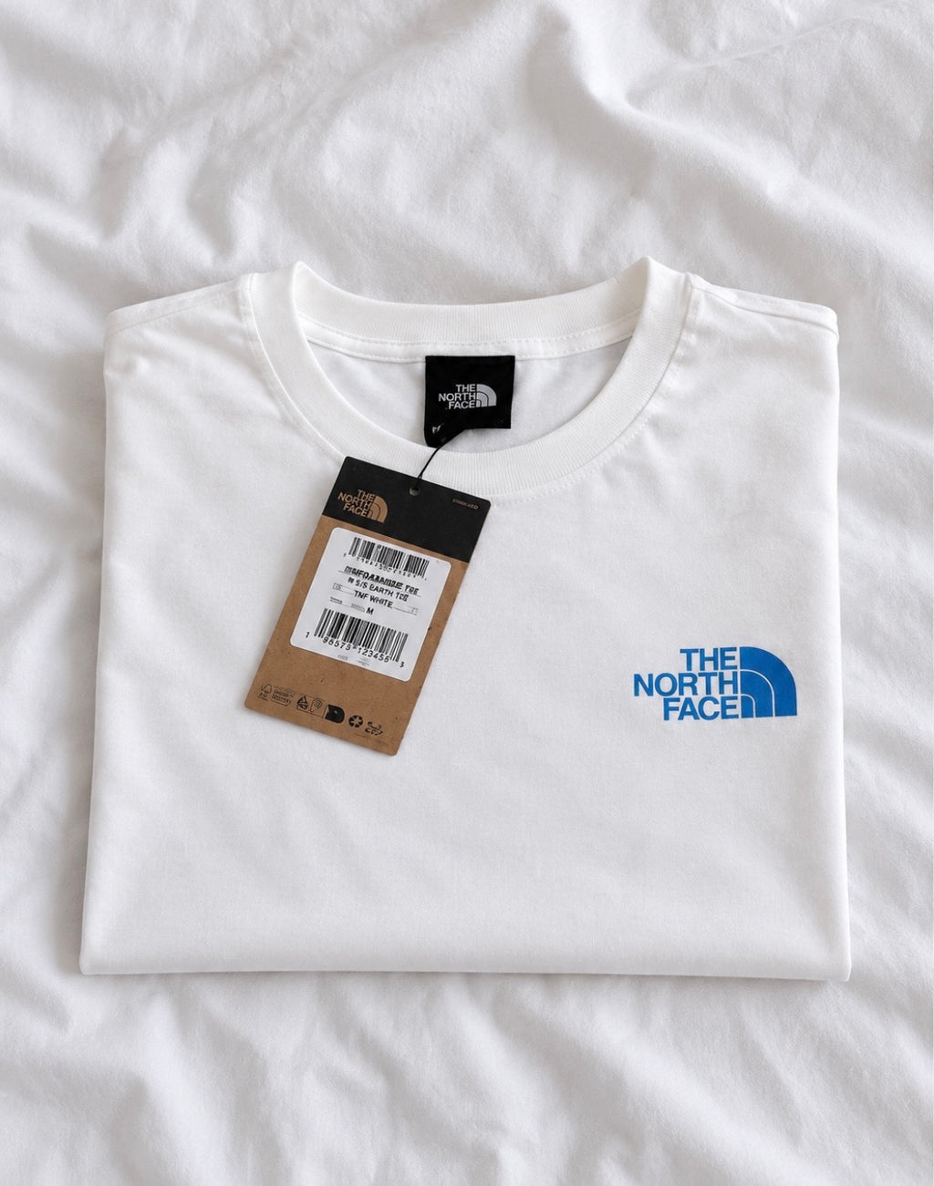 👕 T-shirt The North Face – Blanc – Logo Globe Bleu – Neuf avec étiquette