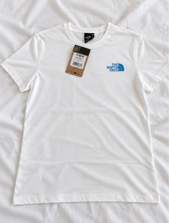 👕 T-shirt The North Face – Blanc – Logo Globe Bleu – Neuf avec étiquette