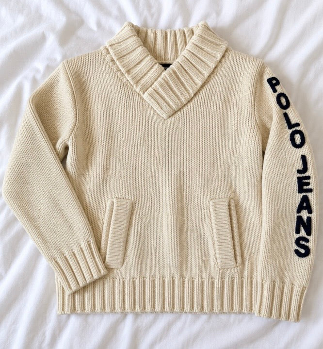 Pull Polo Jeans Co. Ralph Lauren Vintage – Écru Col Châle 🇺🇸